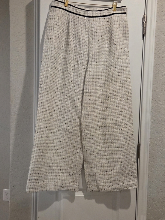 Commense Pants - Commense Wide Leg Tweed Pants in Ivory with Black Trim Nwot
